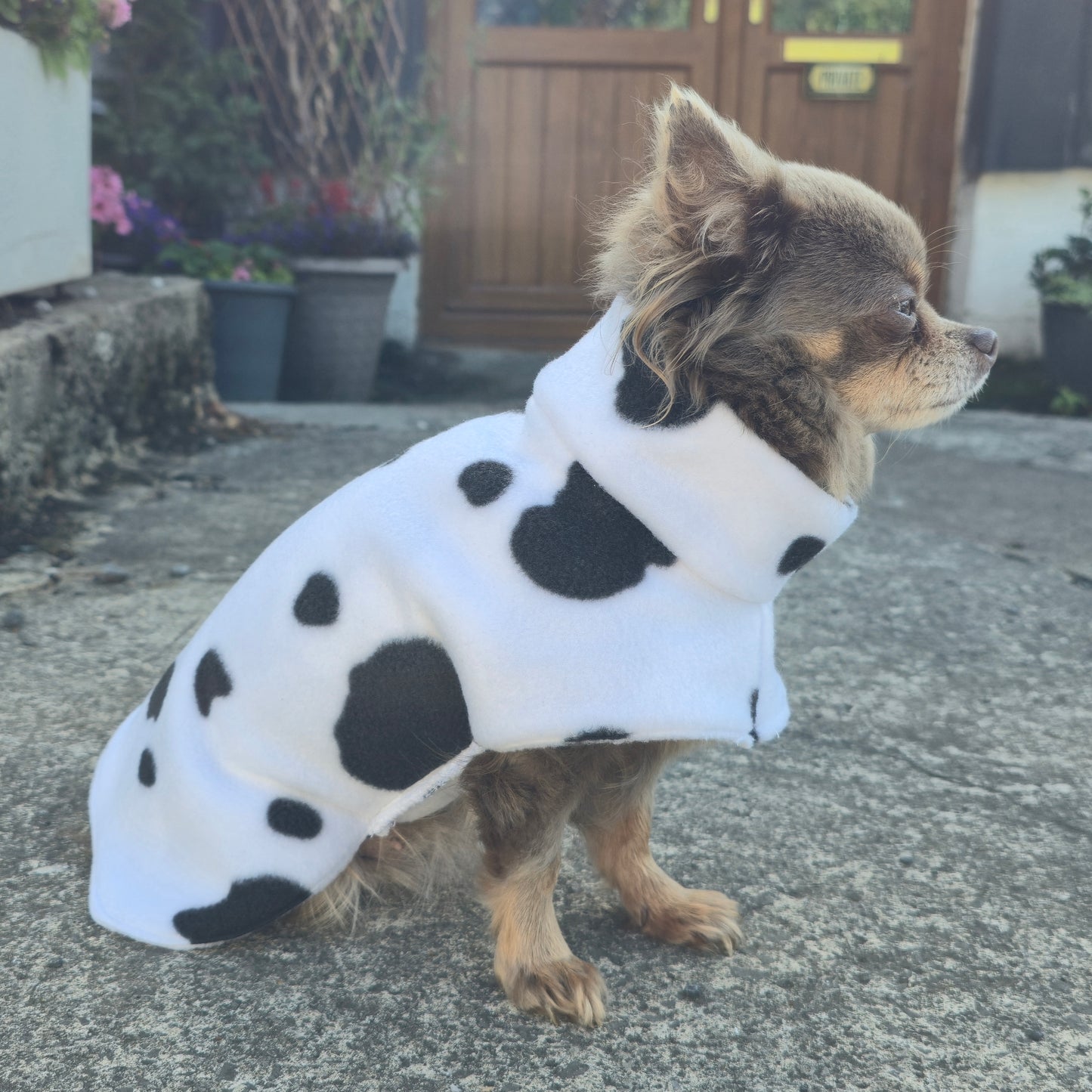 Waterproof Fleece Dog Coat DOUBLE Thickness Cow Print Design
