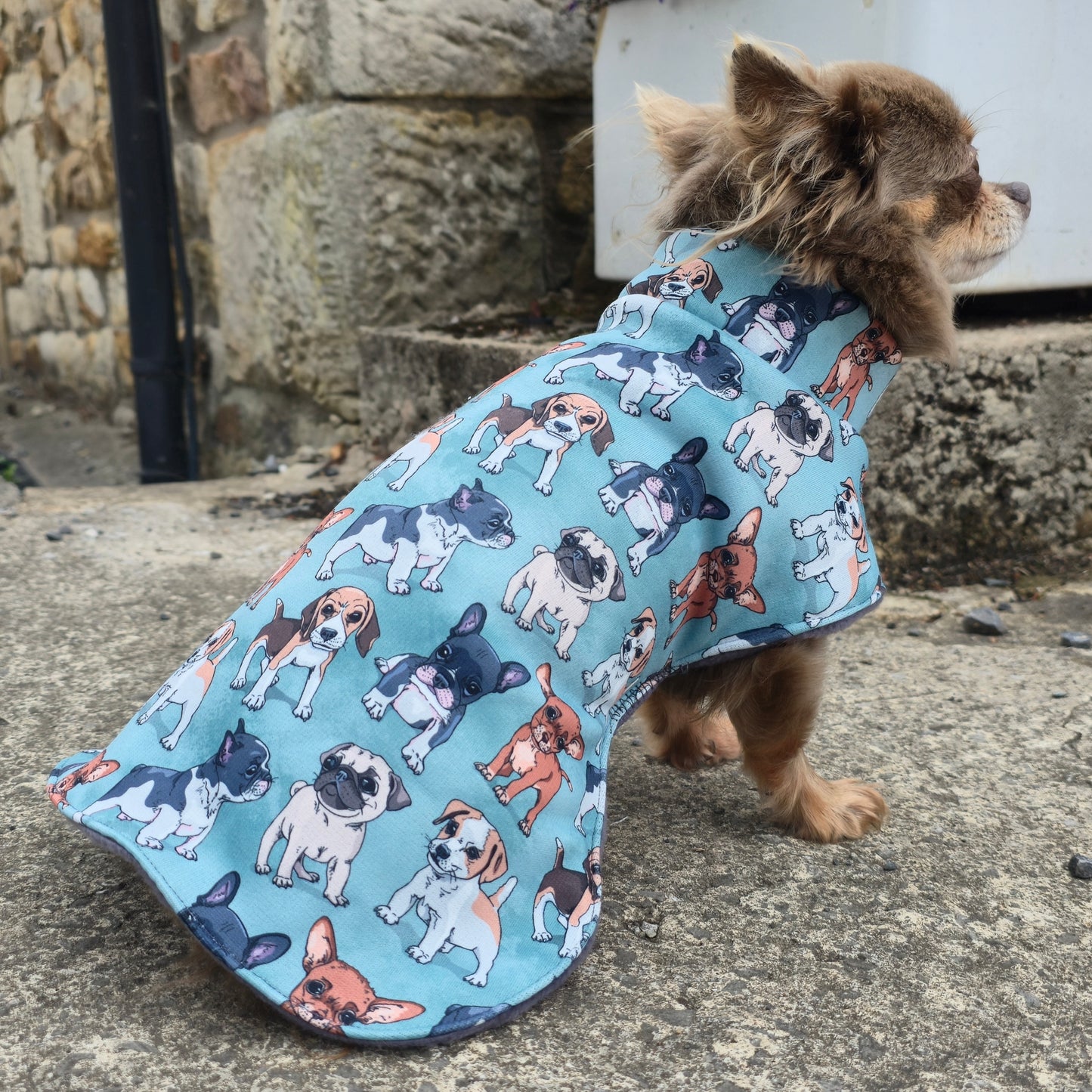 Waterproof Sofshell & Fleece Dog Coat DOUBLE Thickness Cute Puppy Print Design