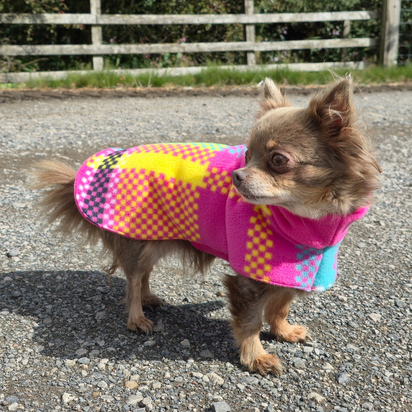 Waterproof Fleece Dog Coat DOUBLE Thickness Bright Check Print Design