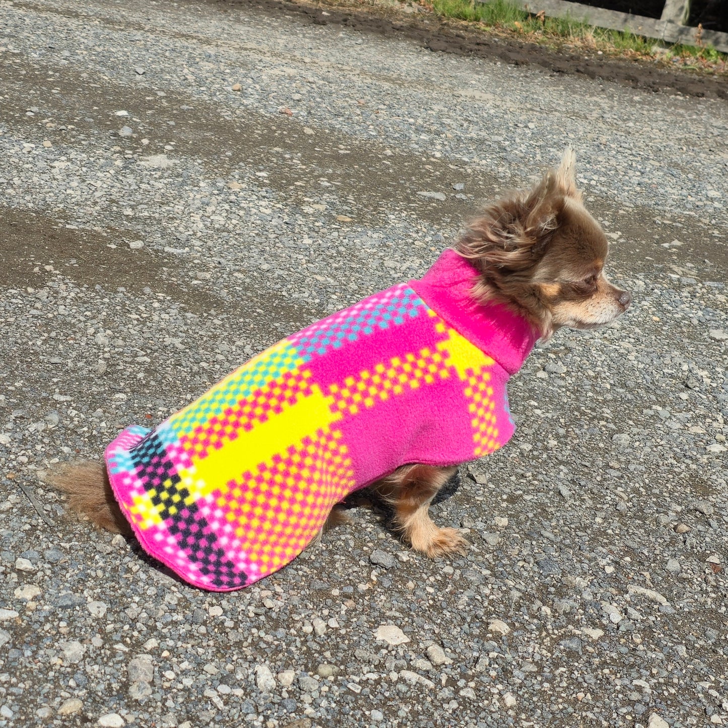 Waterproof Fleece Dog Coat DOUBLE Thickness Bright Check Print Design