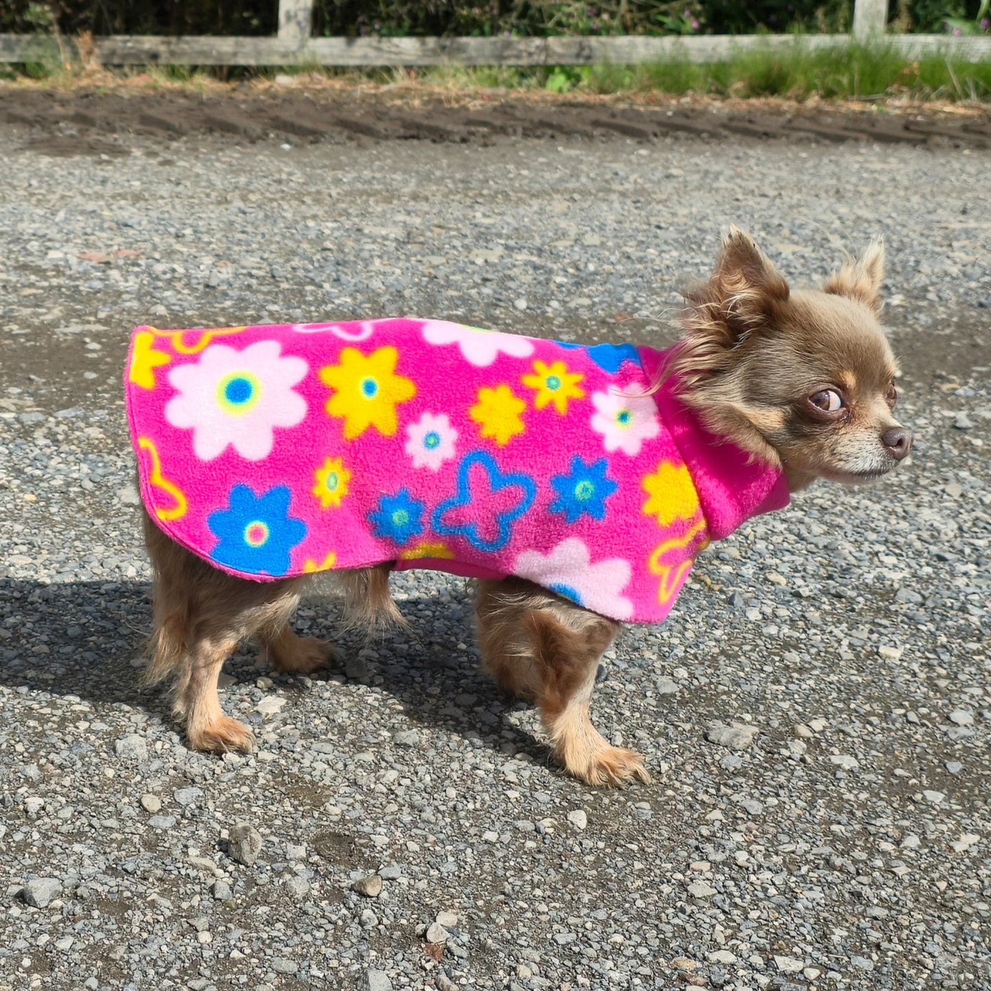 Waterproof Fleece Dog Coat DOUBLE Thickness Bright Flower Print Design