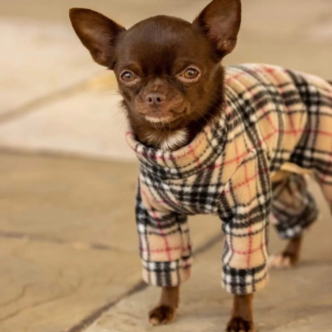 Waterproof Fleece Suit in Beige Tartan Design Also Available as a Jumper Tankie or Coat