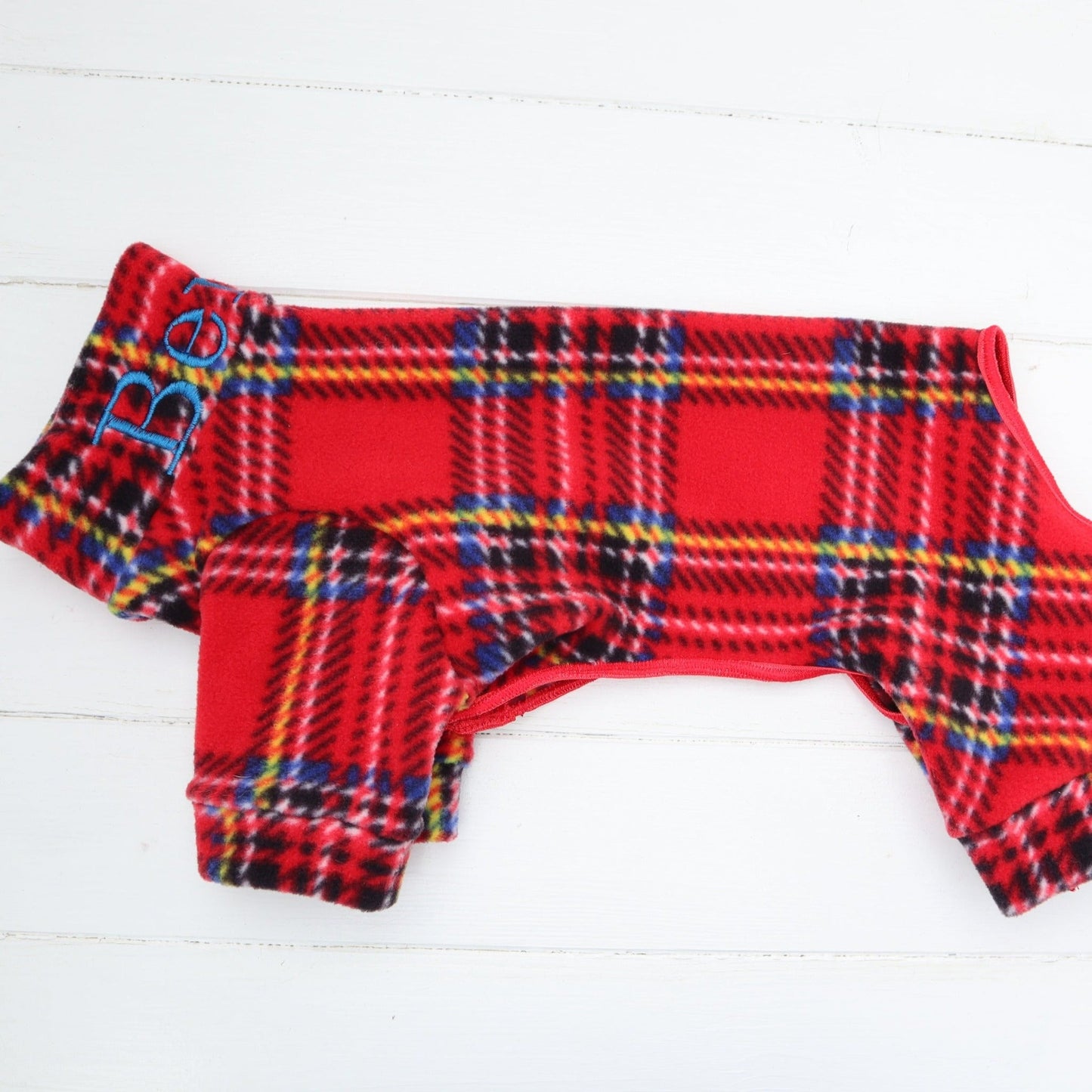 Waterproof Fleece Suit in Red Tartan Print Design Also Available as a Jumper Tankie or Coat