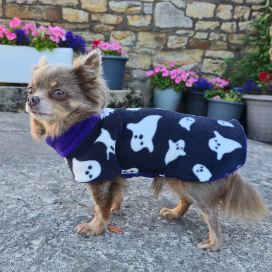 Waterproof Fleece Dog Coat DOUBLE Thickness Halloween Ghost Print Design