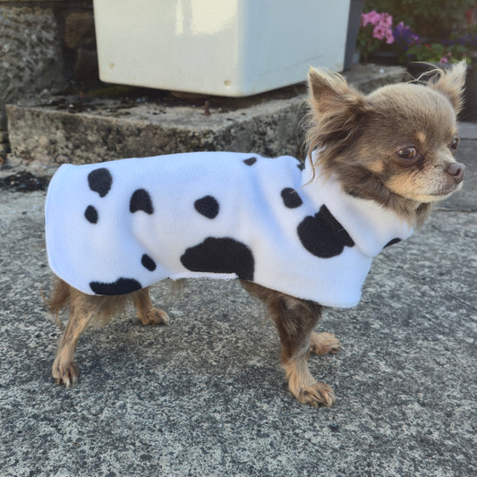 Waterproof Fleece Dog Coat DOUBLE Thickness Cow Print Design
