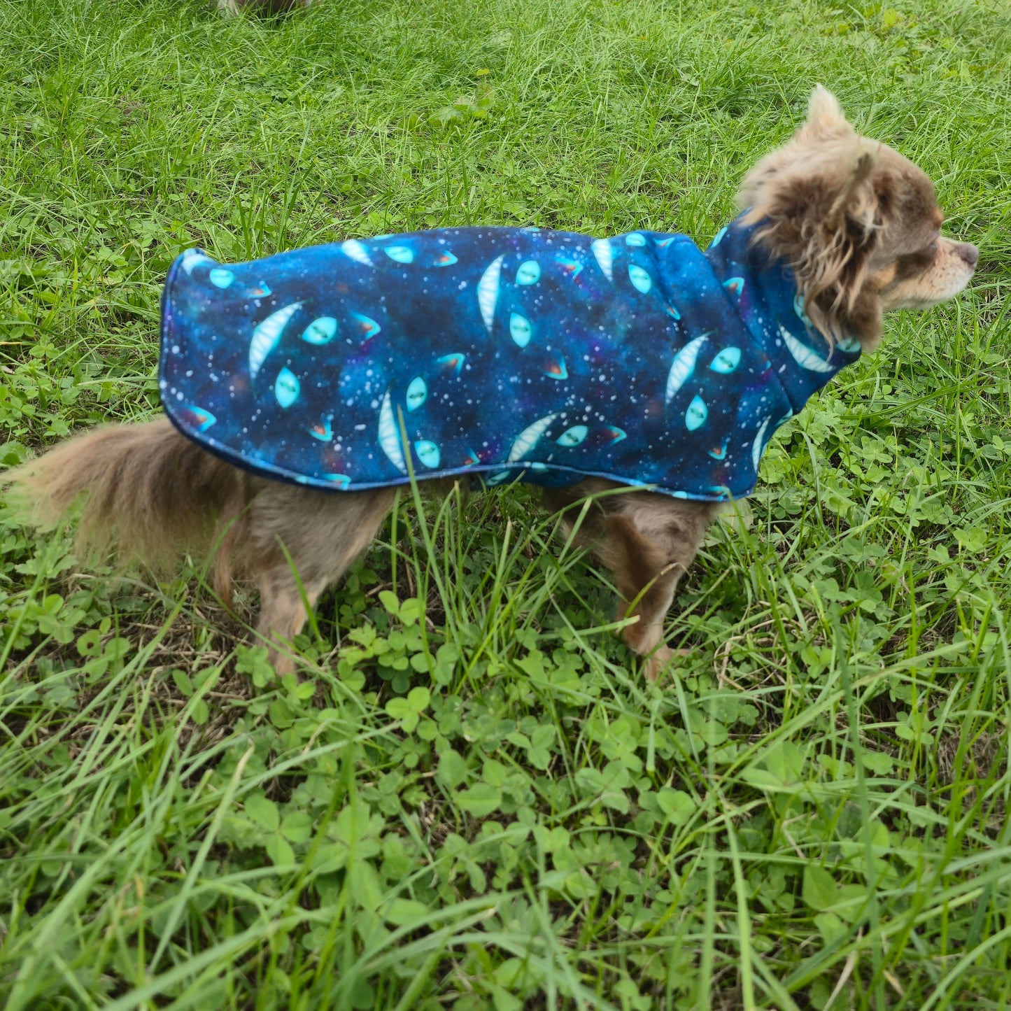 Waterproof Sofshell & Fleece Dog Coat DOUBLE Thickness  'Cheshire Cat' Style Print Design