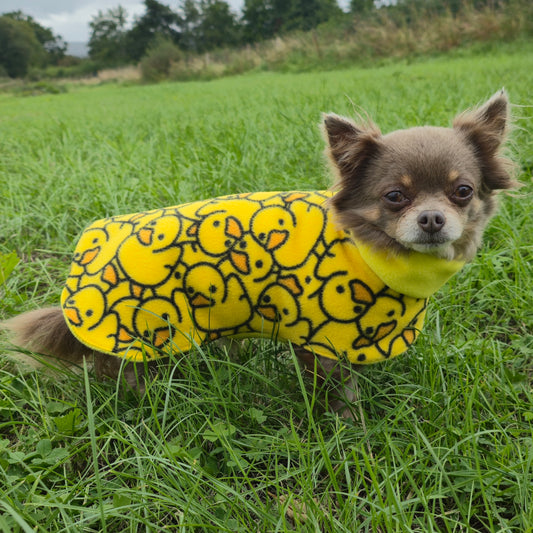 Waterproof Fleece Dog Coat DOUBLE Thickness Rubber Duck Print Design