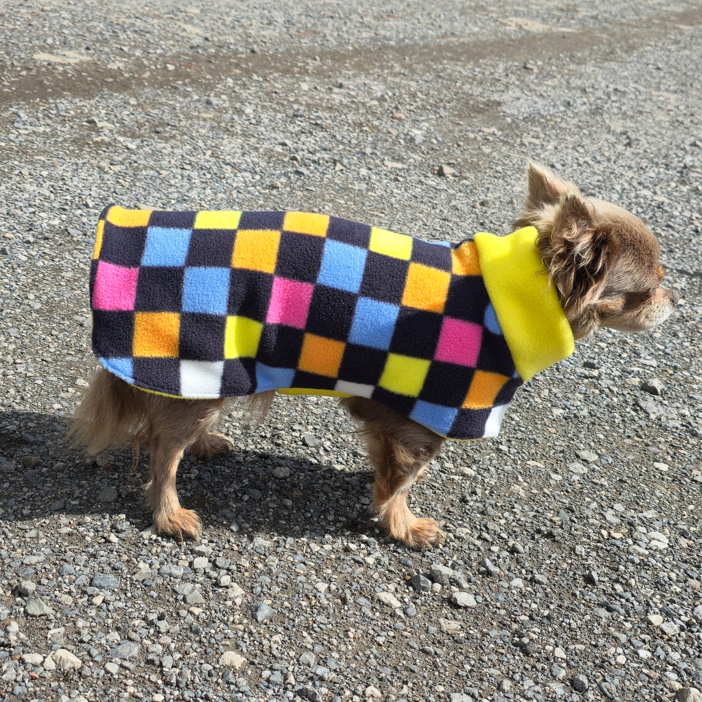 Waterproof Fleece Dog Coat DOUBLE Thickness Bright Check Print Design