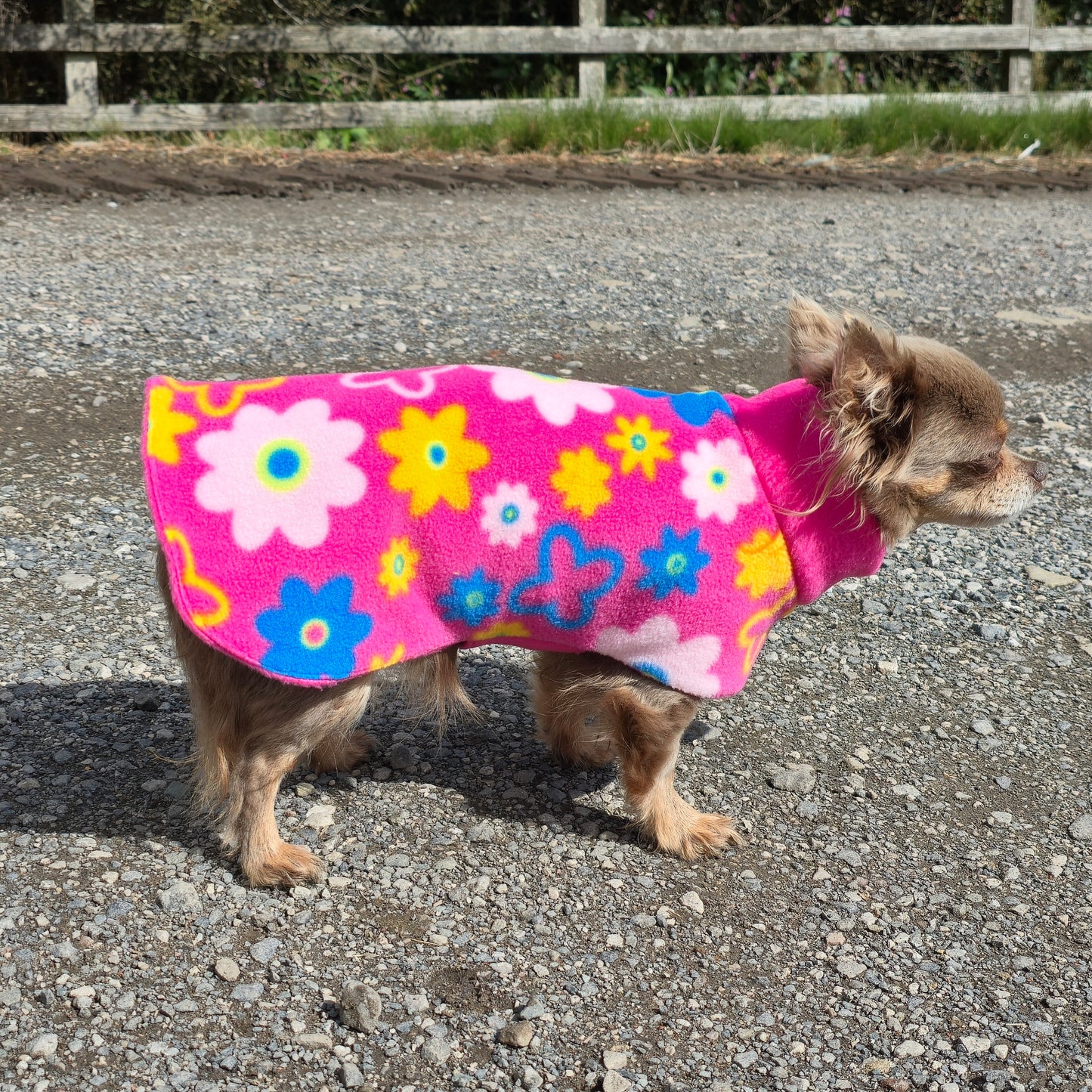 Waterproof Fleece Dog Coat DOUBLE Thickness Bright Flower Print Design