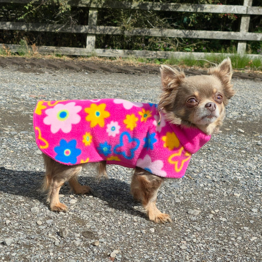 Waterproof Fleece Dog Coat DOUBLE Thickness Bright Flower Print Design