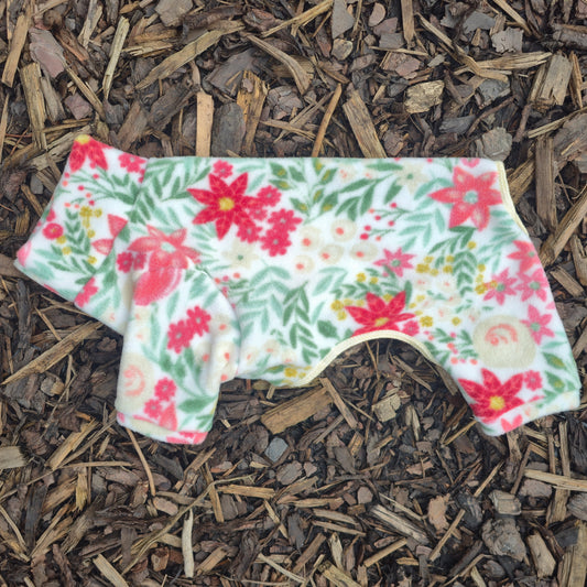 LTD Edition Waterproof Fleece Suit in Christmas Poinsettia Holly Print Design Also Available as a Jumper or Coat
