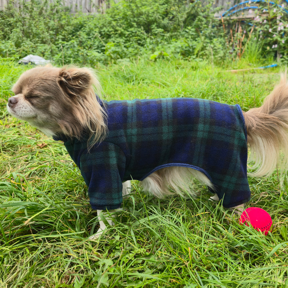 Waterproof Fleece Suit in Black Watch Blue Green Tartan Print Design Also Available as a Jumper or Coat
