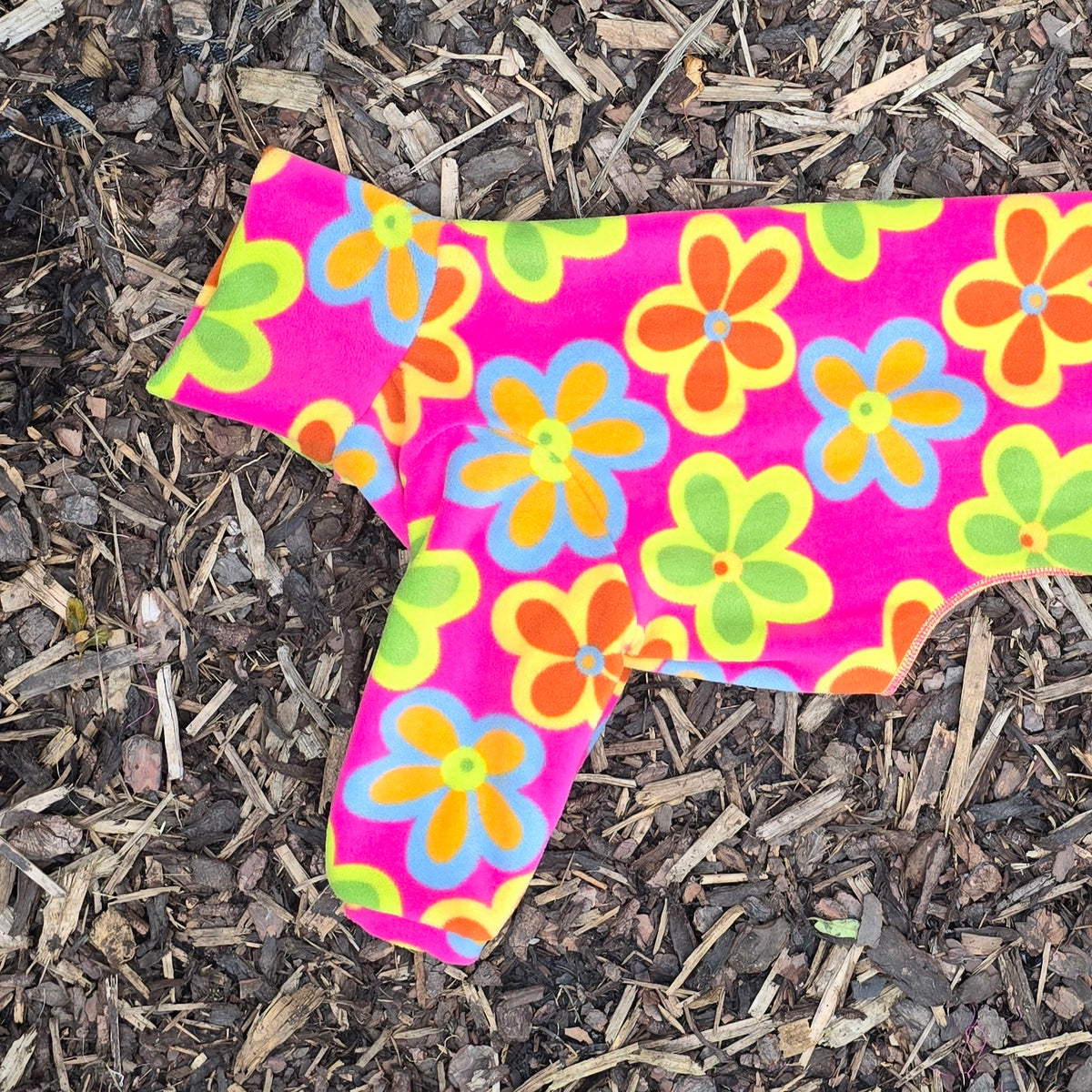 Waterproof Fleece Suit in Bright Pink Retro Flower Print Design Also Available as a Jumper or Coat