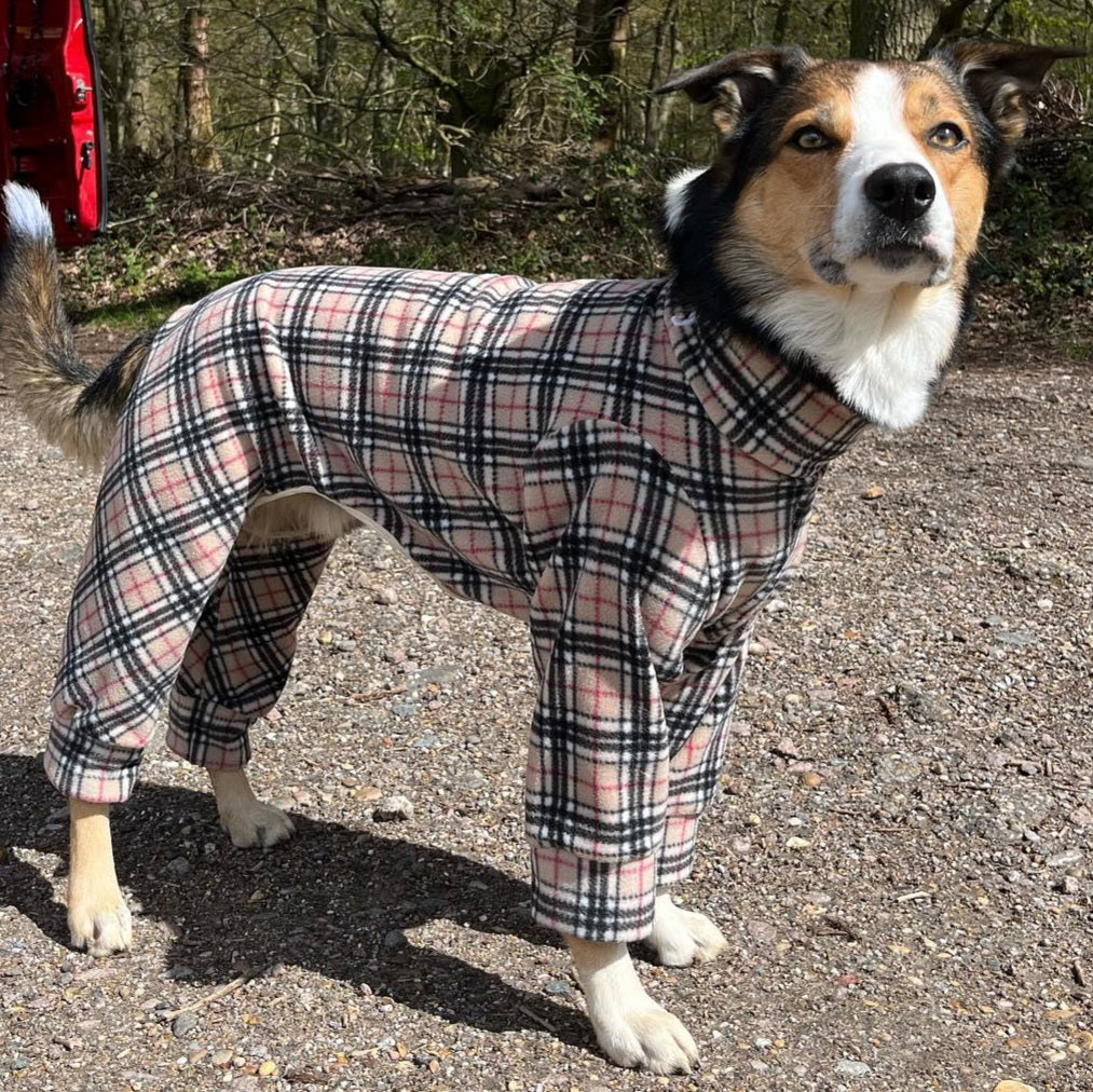 Waterproof Fleece Suit in Beige Tartan Design Also Available as a Jumper Tankie or Coat