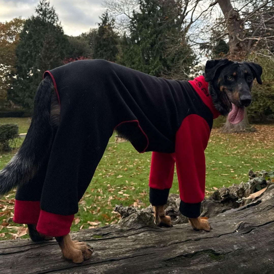 Black & Red Waterproof Fleece Suit Also Available as a Jumper or Coat