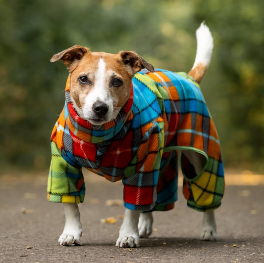 Waterproof Fleece Suit in Bright Tartan Check Print Design Also Available as a Jumper or Coat