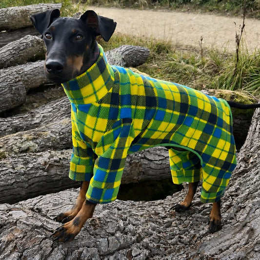 Waterproof Fleece Suit in Bright Tartan Check Print Design Also Available as a Jumper or Coat
