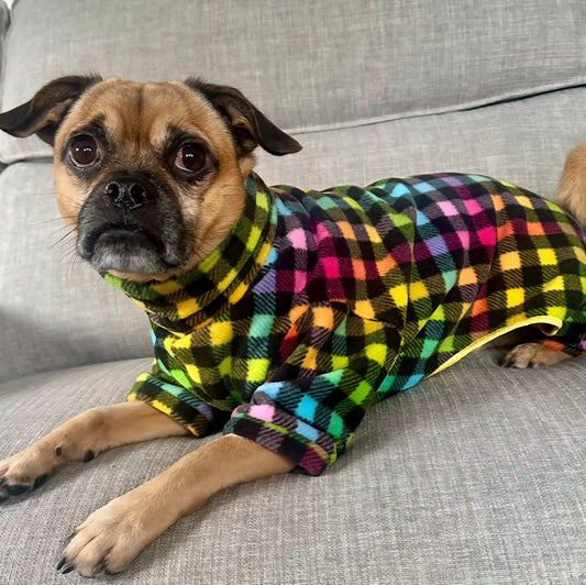 Waterproof Fleece Suit in Bright Tartan Check Print Design Also Available as a Jumper or Coat