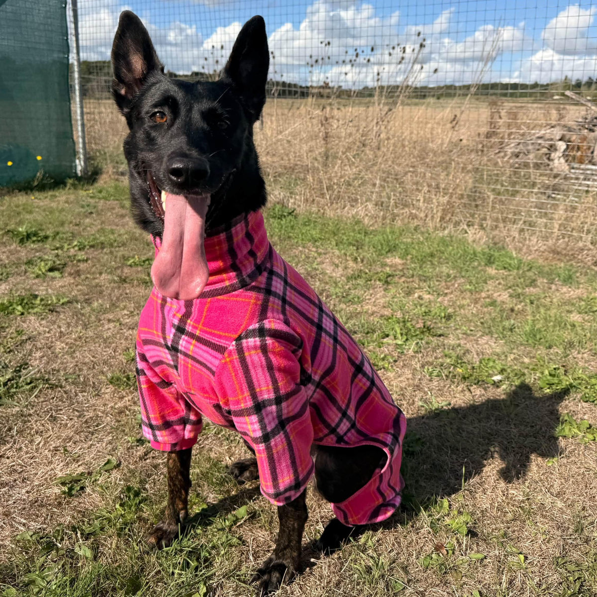 Waterproof Fleece Suit in Bright Pink Tartan Print Design Also Available as a Jumper or Coat