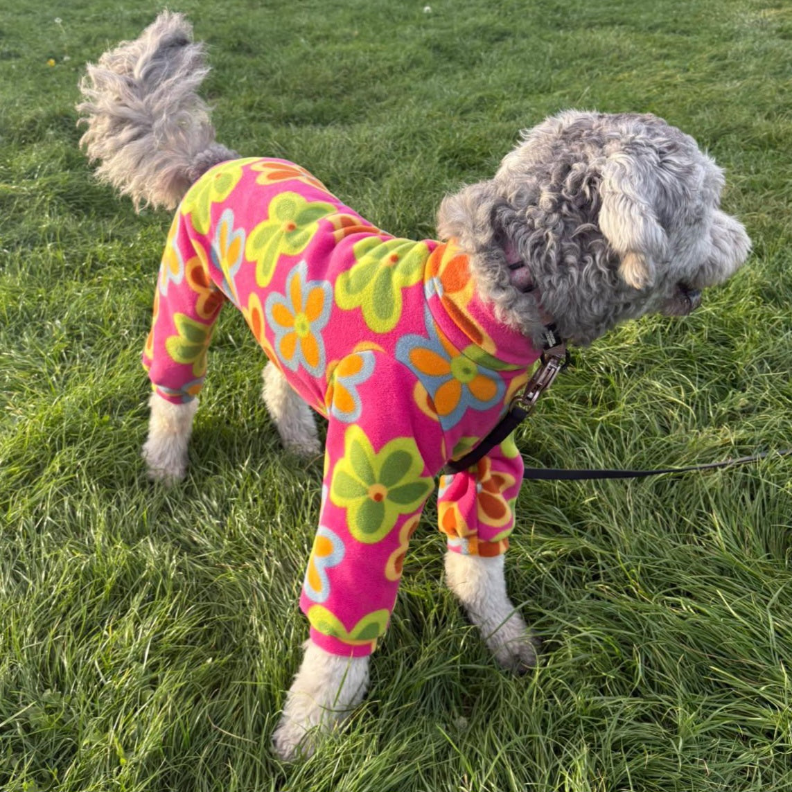 Waterproof Fleece Suit in Bright Pink Retro Flower Print Design Also Available as a Jumper or Coat