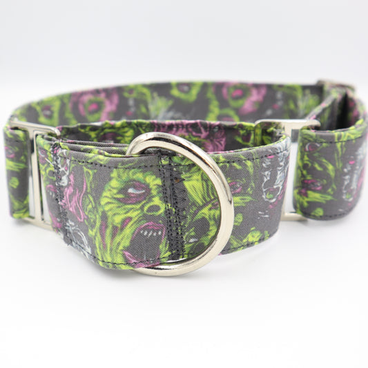 Halloween Martingale Dog Collar in Zombie Fabric Up to 38mm Width