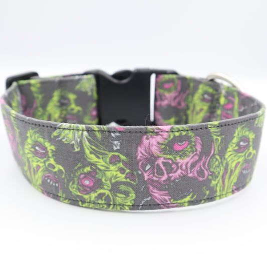 Halloween Dog Collar in Zombie Fabric Up to 38mm Width