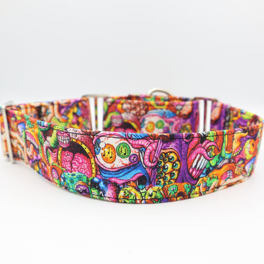 Halloween Martingale Dog Collar in Horror Monster Fabric Up to 38mm Width