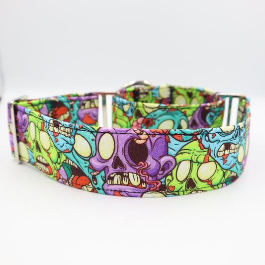 Halloween Martingale Dog Collar in Zombie Fabric Up to 38mm Width