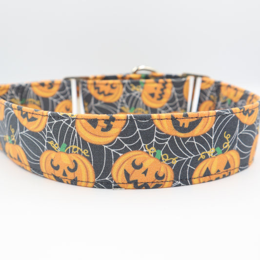 Halloween Martingale Dog Collar in Horror Monster Pumpkin Fabric Up to 38mm Width