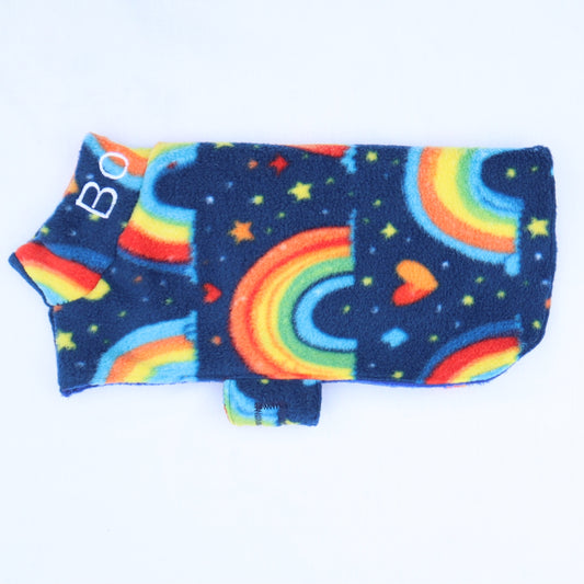 Waterproof Fleece Dog Coat DOUBLE Thickness Rainbow Print Design