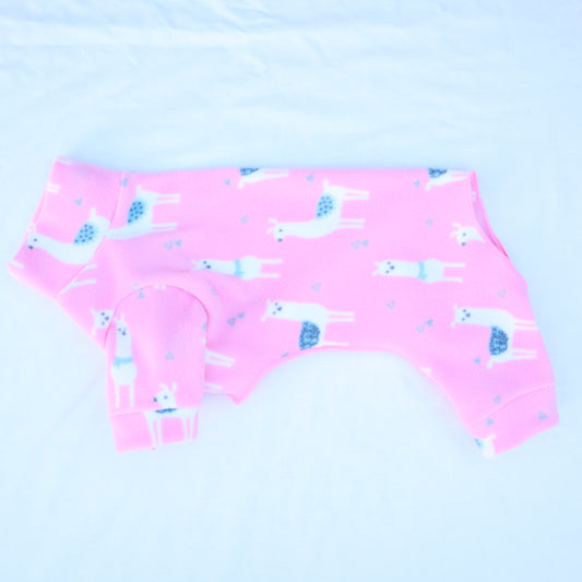 Waterproof Fleece Suit in Cute Pink Llama Design Also Available as a Jumper or Coat