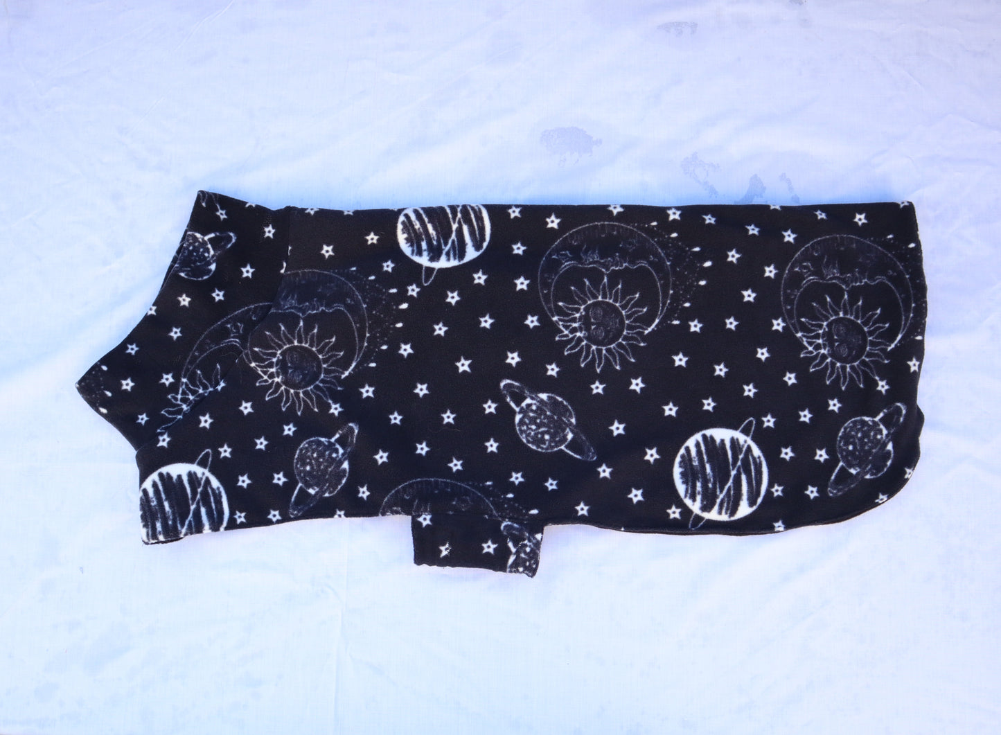 Waterproof Fleece Coat in Black Celestial Print Design Also Available as a Jumper or Suit