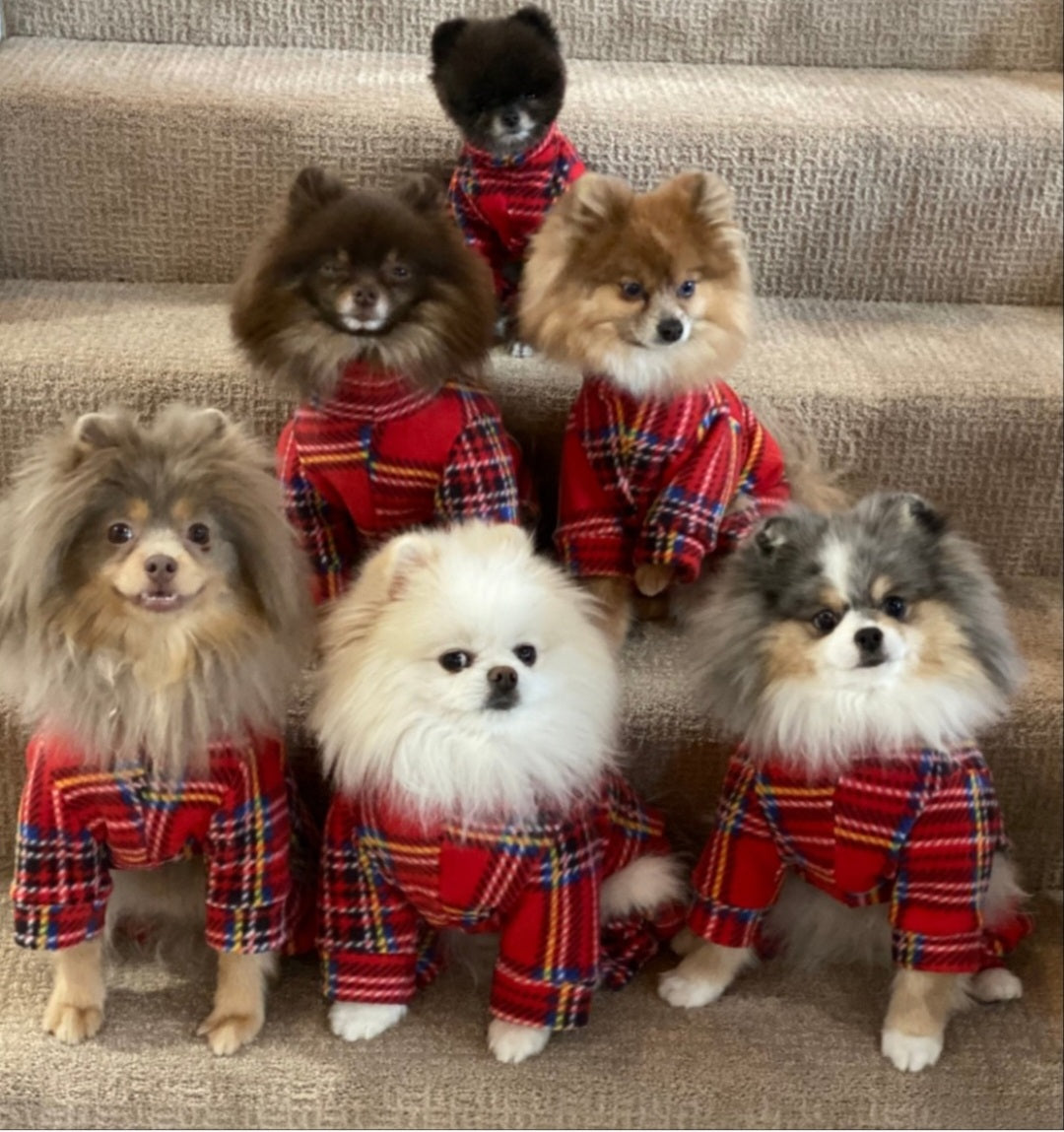 Waterproof Fleece Suit in Red Tartan Print Design Also Available as a Jumper Tankie or Coat