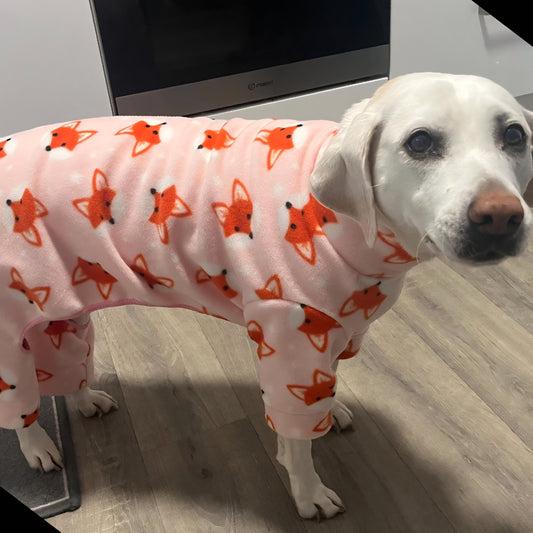 Waterproof Fleece Suit in Pink Fox Print Design Also Available as a Jumper Tankie or Coat