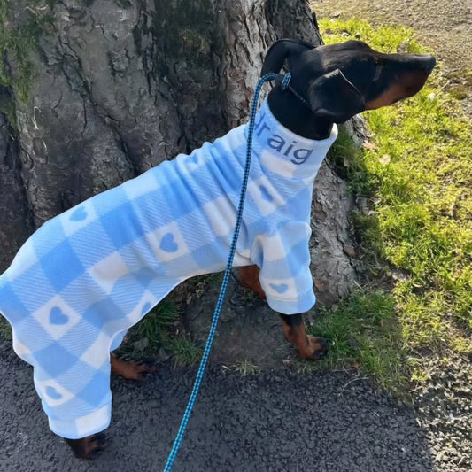 Waterproof Fleece Suit in Blue White Check Print Design Also Available as a Jumper Tankie or Coat