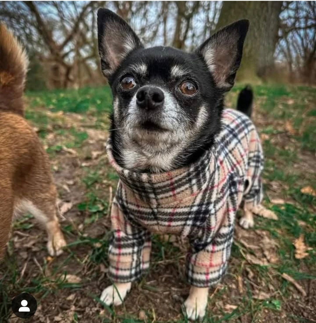 Waterproof Fleece Coat in Beige Tartan Print Design Also Available as a Jumper or Suit