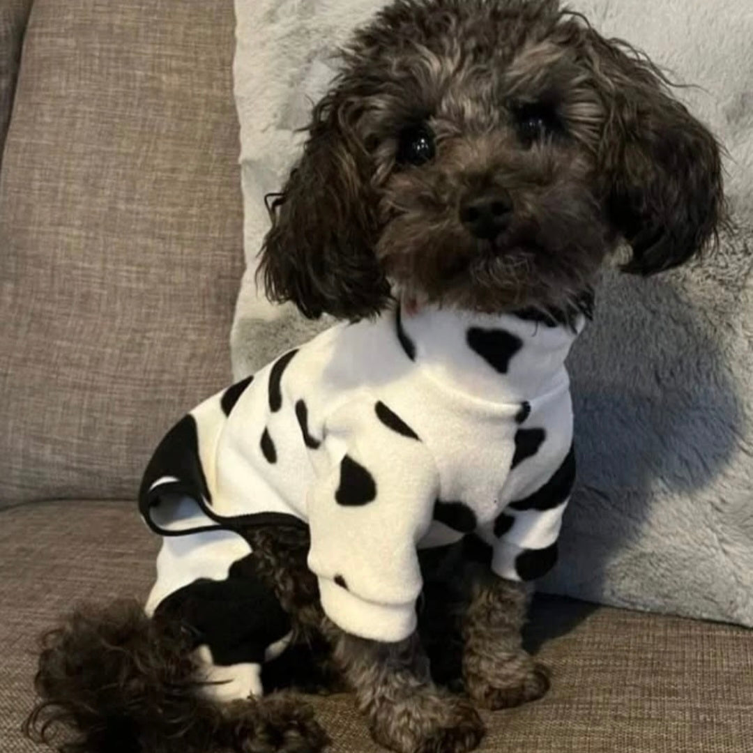 Waterproof Fleece Suit in Cow Print Design Also Available as a Jumper Tankie or Coat