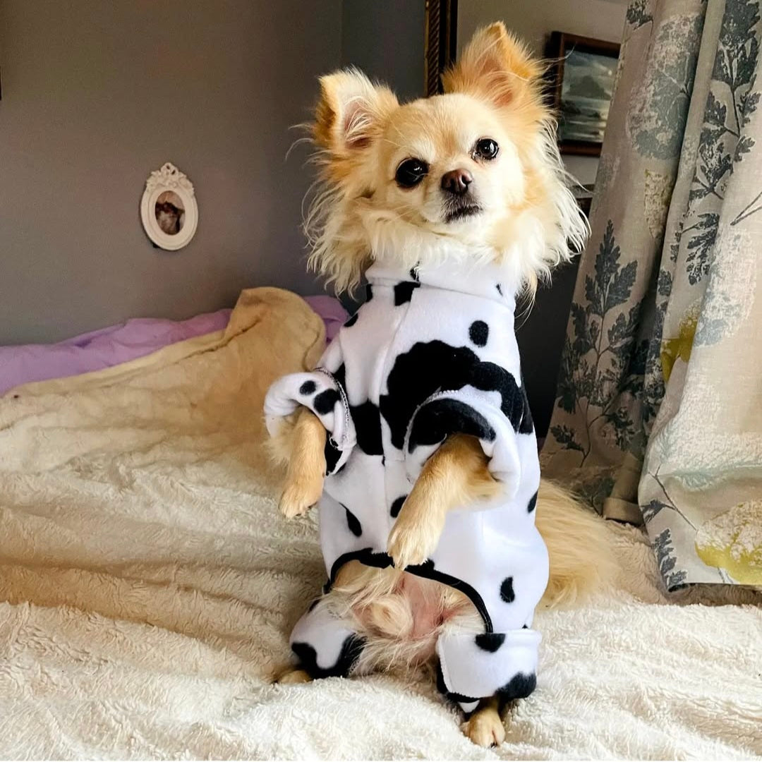 Waterproof Fleece Suit in Cow Print Design Also Available as a Jumper Tankie or Coat