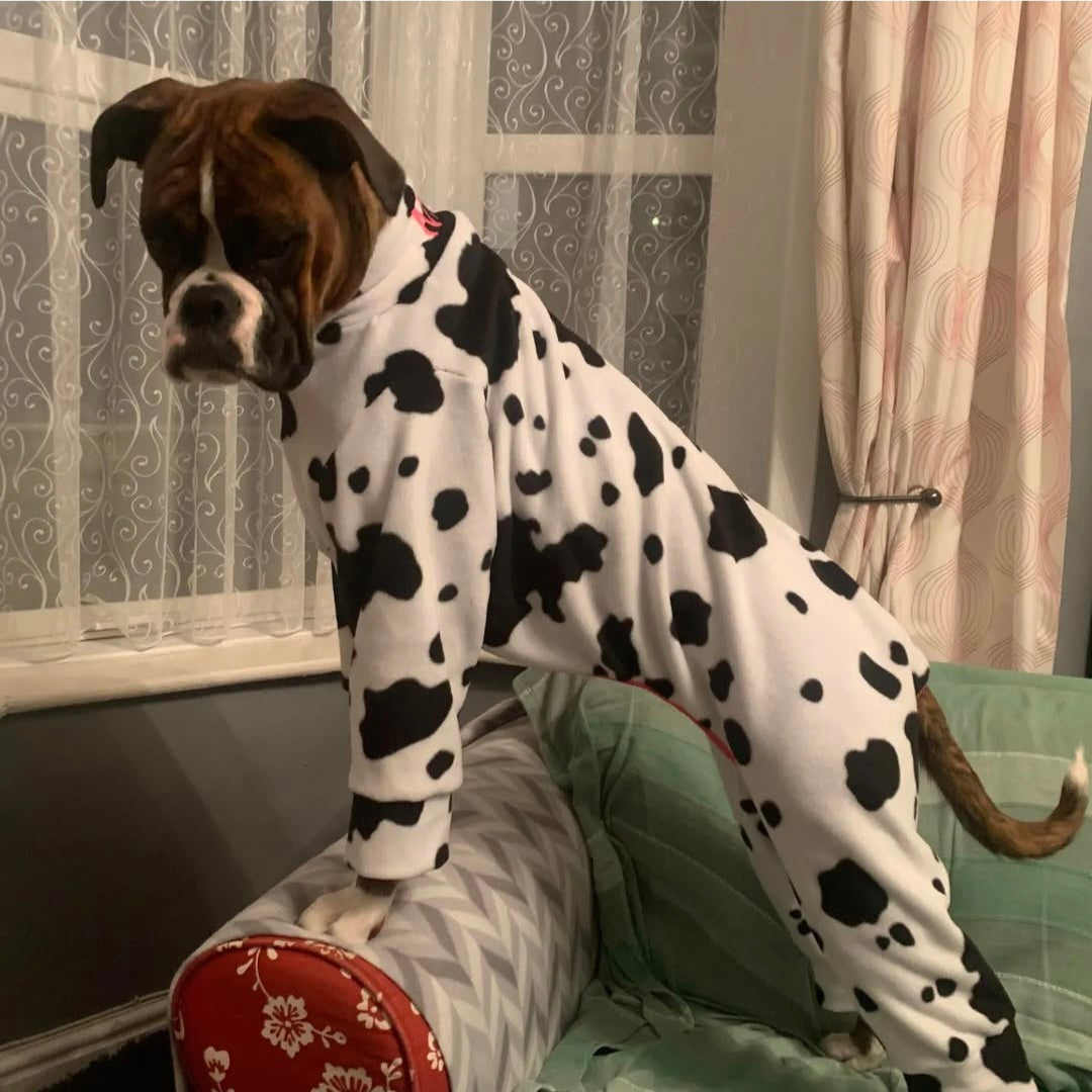 Waterproof Fleece Suit in Cow Print Design Also Available as a Jumper Tankie or Coat