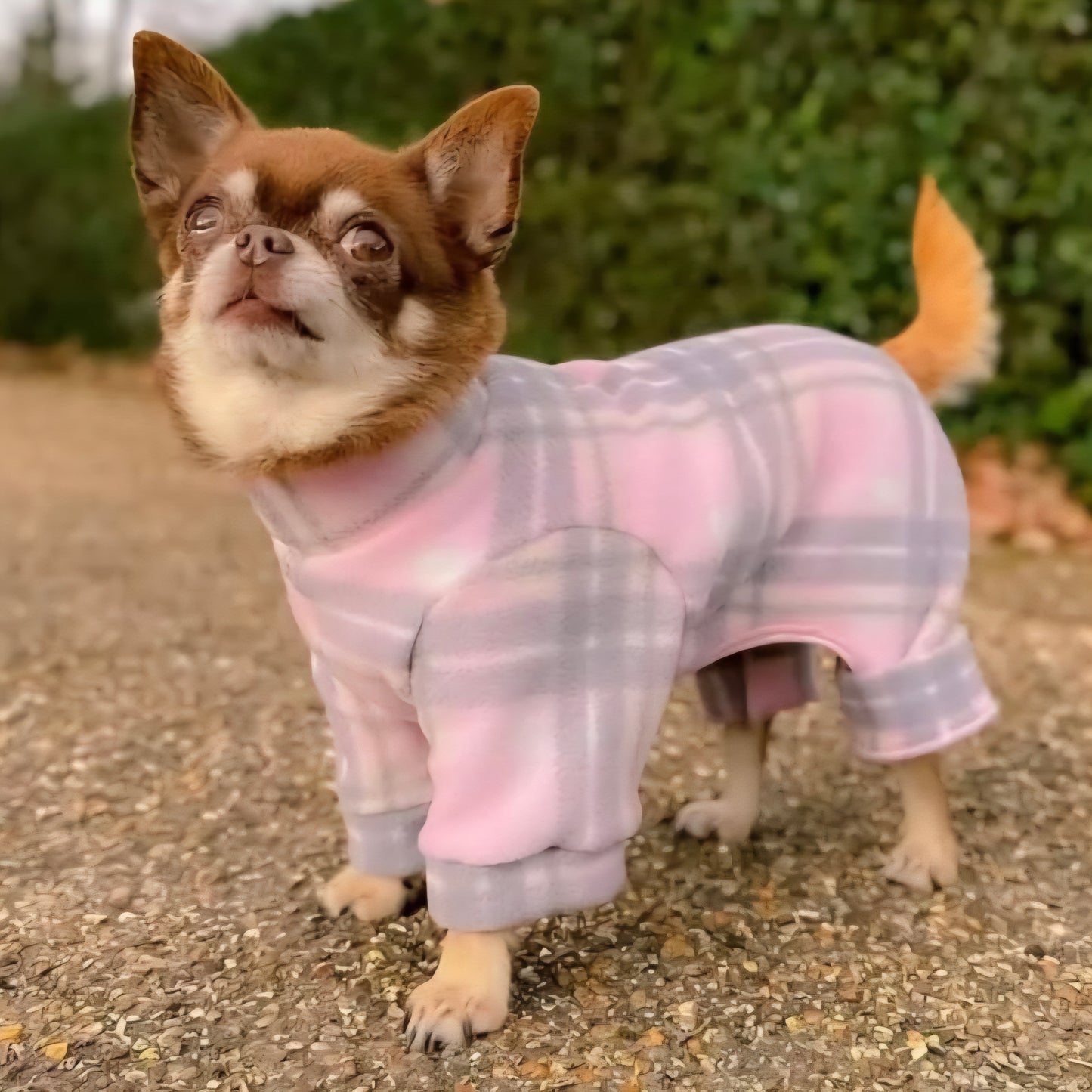 Waterproof Fleece Suit in Pink Grey Tartan Print Design Also Available as a Jumper Tankie or Coat
