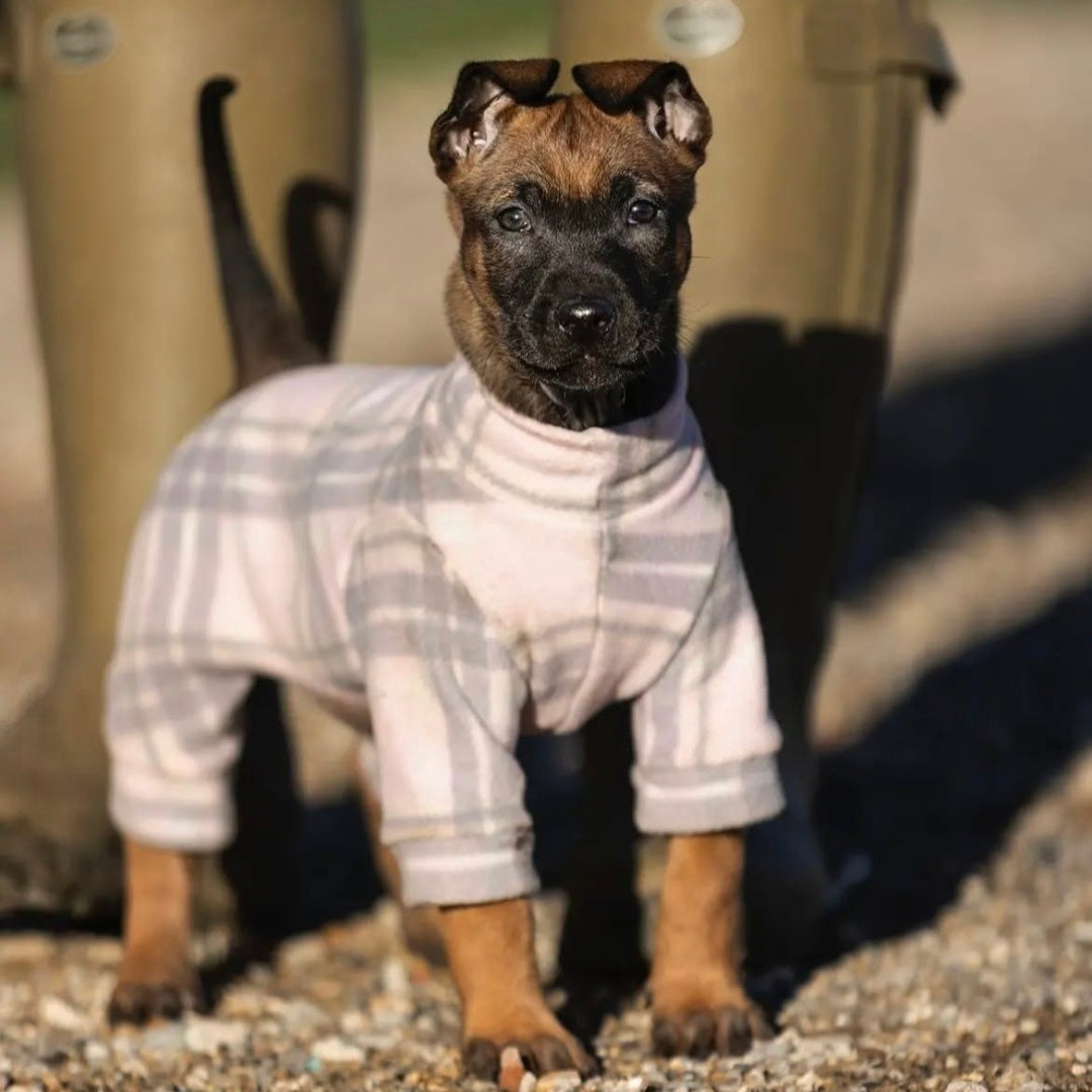 Waterproof Fleece Suit in Pink Grey Tartan Print Design Also Available as a Jumper Tankie or Coat