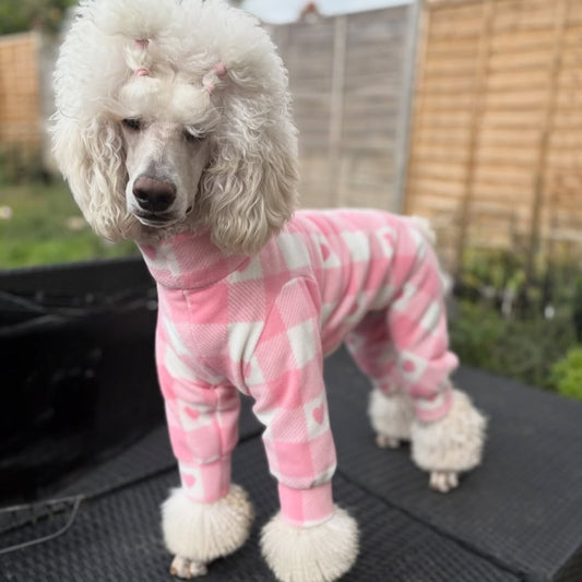 Pink Checked Heart Waterproof Fleece Suit Also Available as a Jumper or Coat