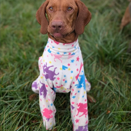 Waterproof Fleece Suit in Rainbow Unicorn Design Also Available as a Jumper or Coat