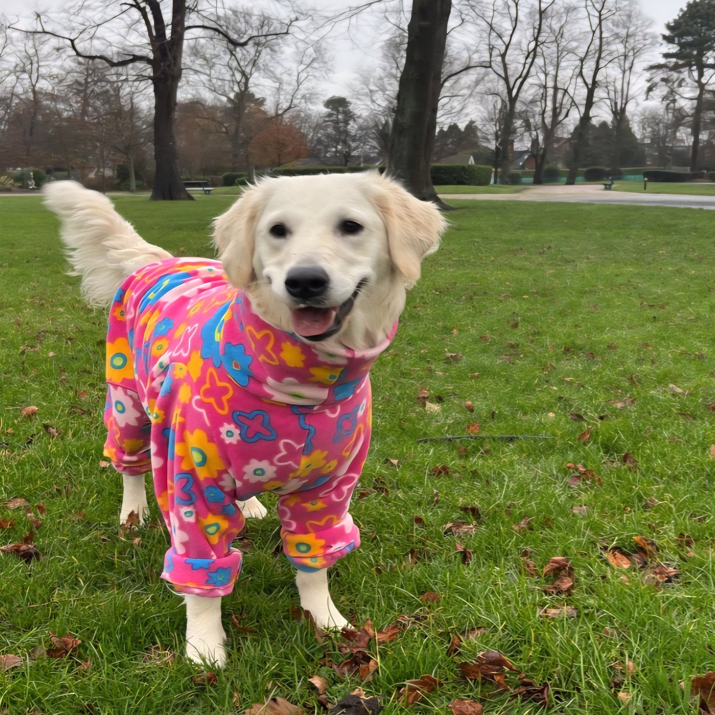 Waterproof Fleece Coat in Pink Flower Print Design Also Available as a Jumper or Suit