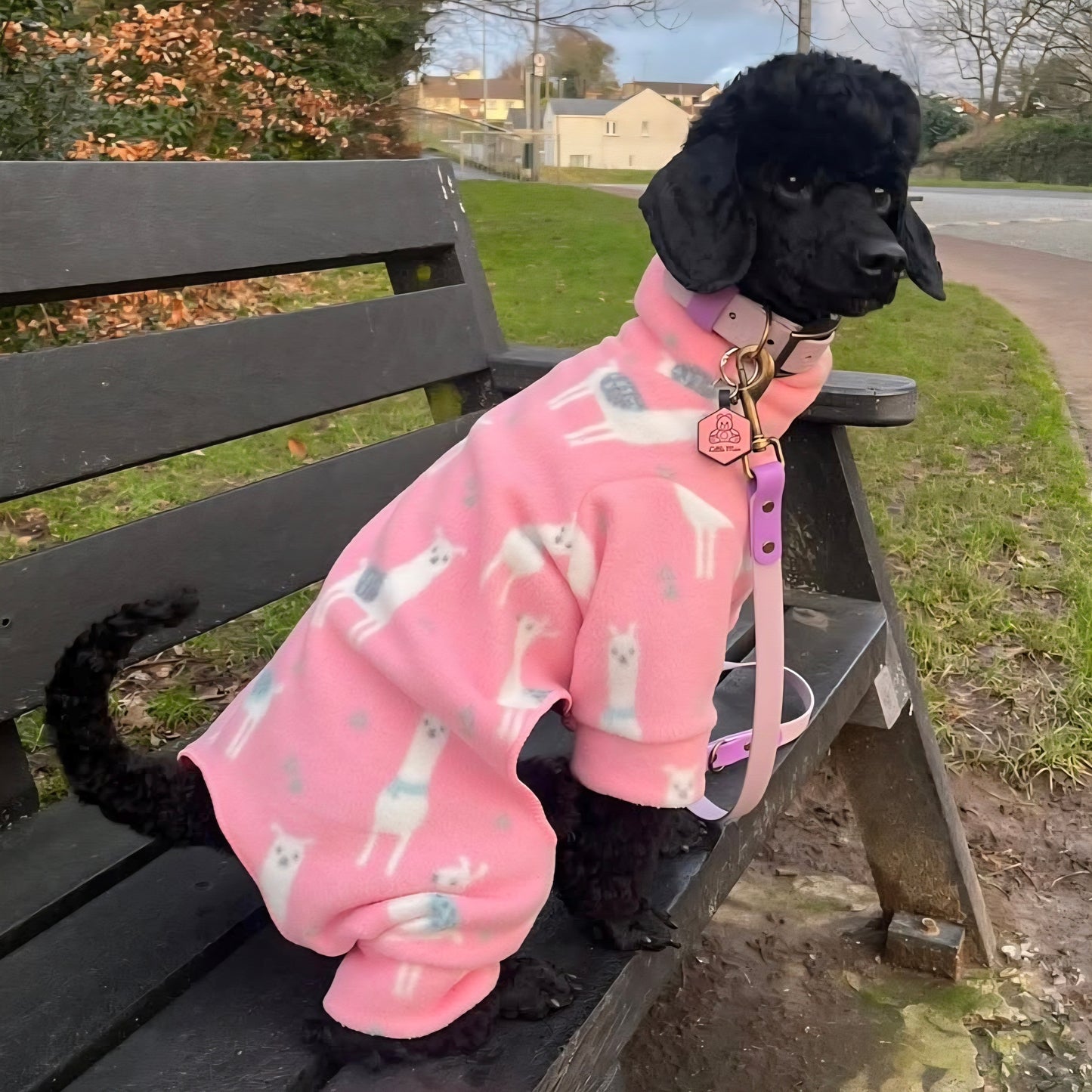 Waterproof Fleece Suit in Pink Llama Print Design Also Available as a Jumper or Coat