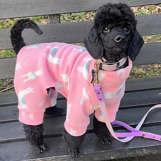 Waterproof Fleece Suit in Pink Llama Print Design Also Available as a Jumper or Coat