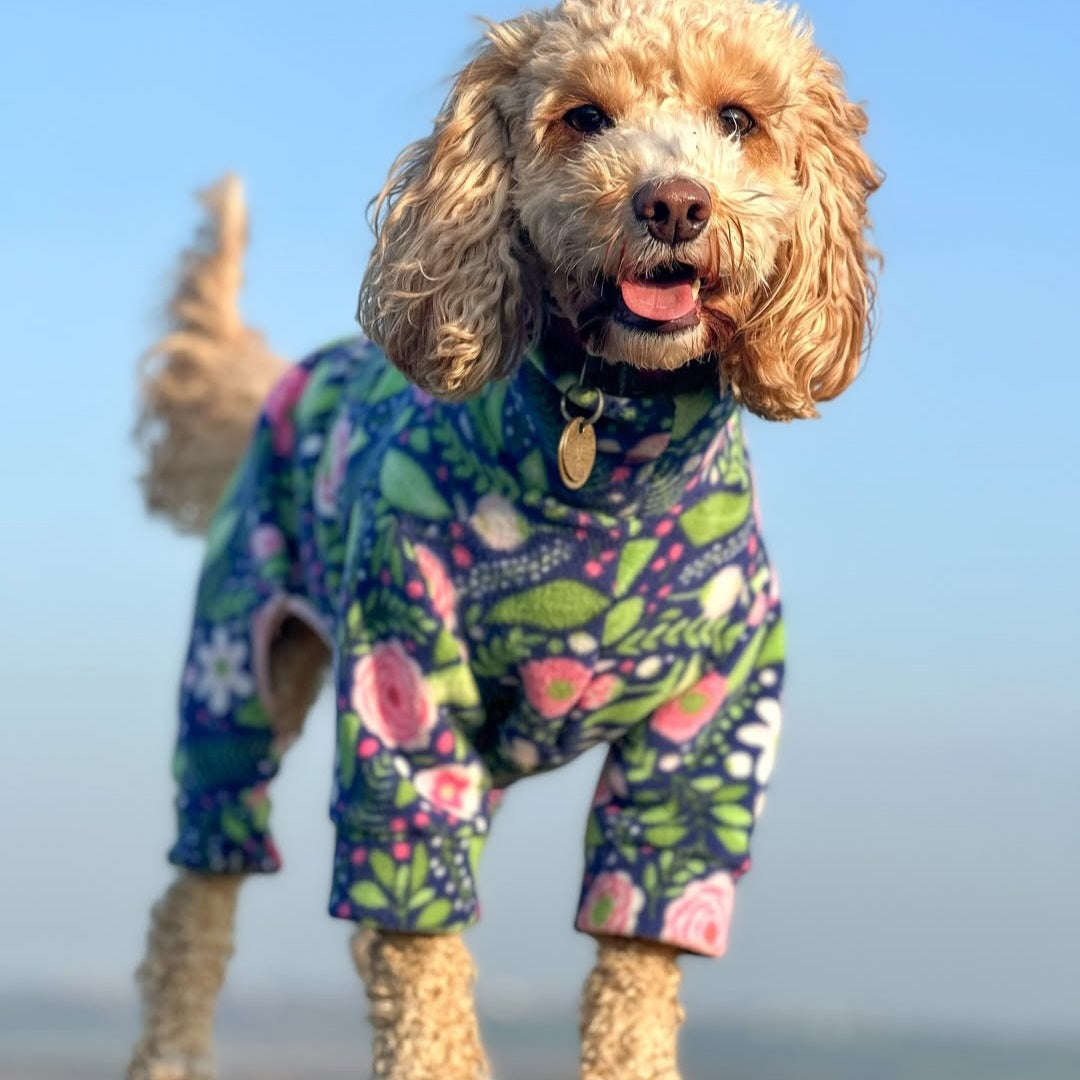 Waterproof Fleece Suit in Blue Blossom Flower Print Design Also Available as a Jumper or Coat