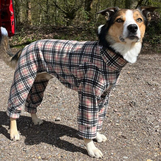 Waterproof Fleece Suit in Beige Tartan Check Print Design Also Available as a Jumper or Coat