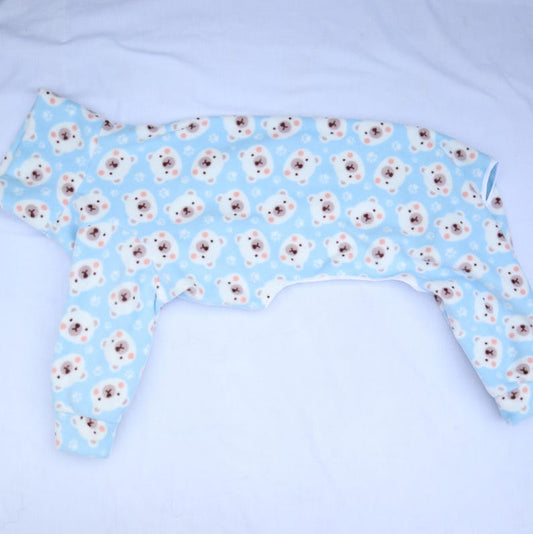Waterproof Fleece Suit in Blue Polar Bear Print Design Also Available as a Jumper or Coat