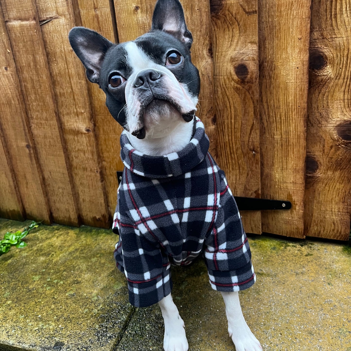 Waterproof Fleece Suit in Black White Tartan Print Design Also Available as a Jumper or Coat